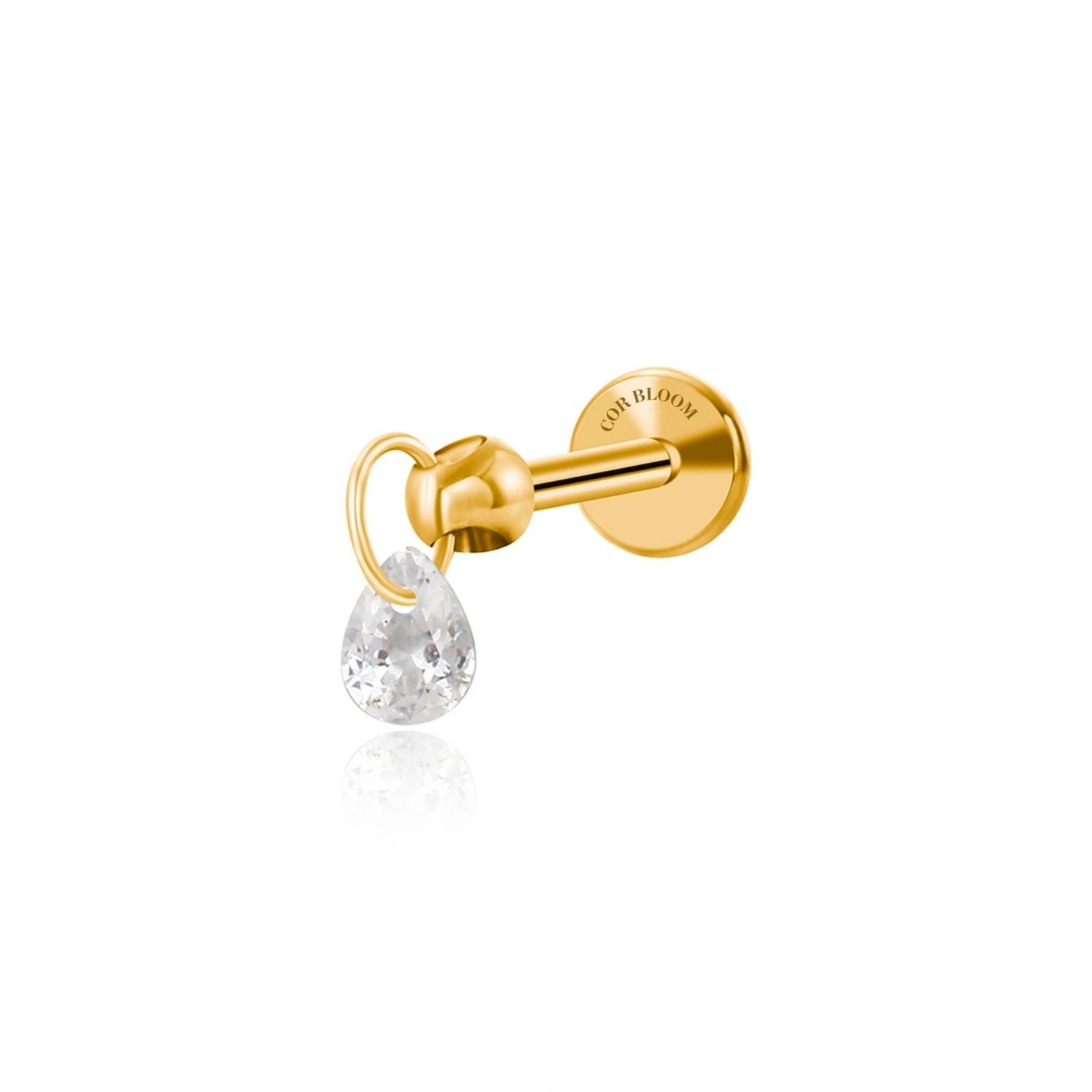 Titanium Floating Crystal Charm Flat Back Stud Earring