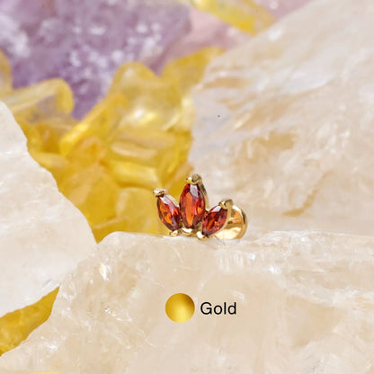 Myla Red Garnet Three-Petal Flat Back Stud