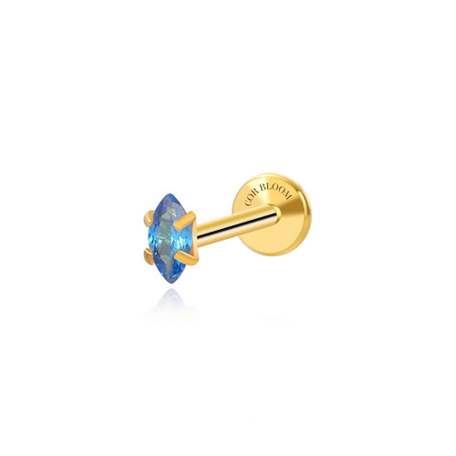 Titanium Small Blue Sapphire Marquise Flat Back Stud