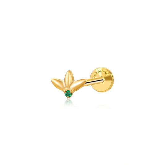 Titanium Green Emerald Small 3-Petal Flat Back Stud