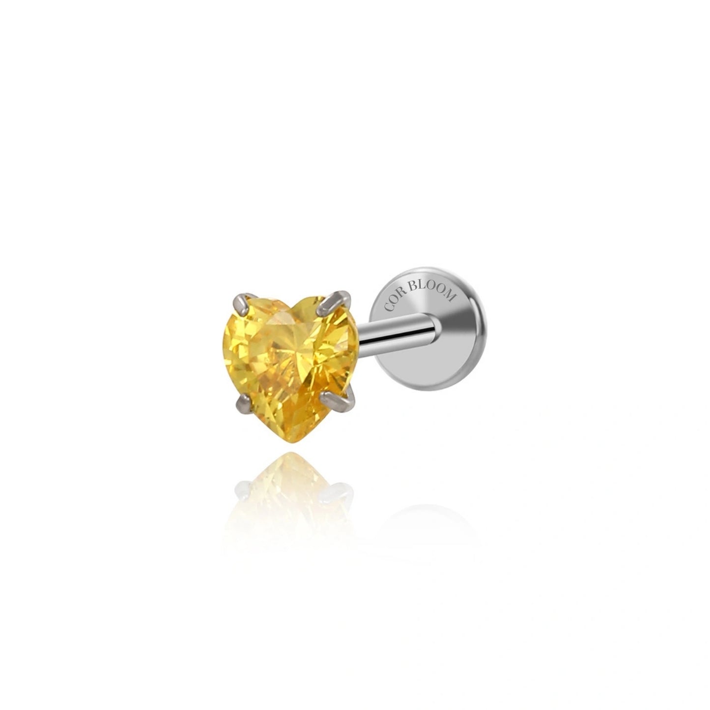 Titanium Multisize Yellow Citrine Heart Flat Back Stud