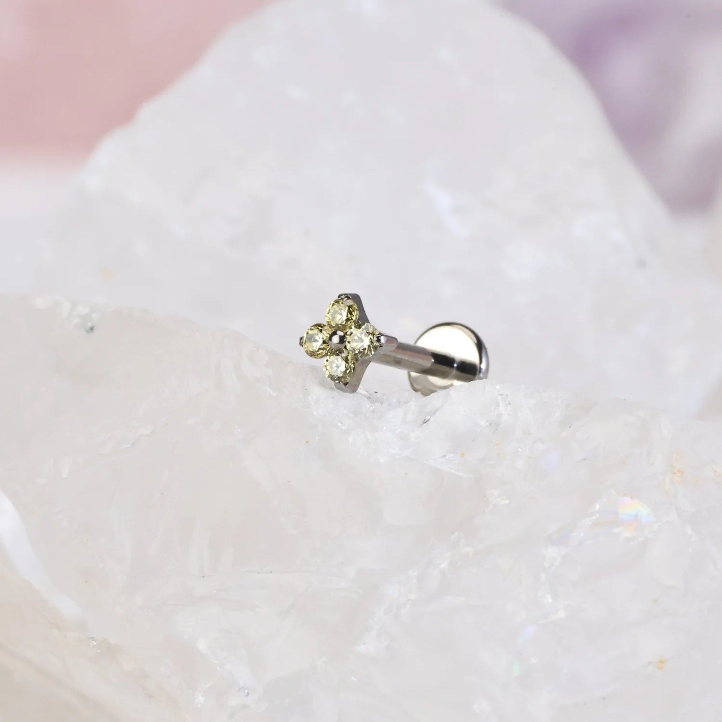 Titanium Aretha Small Yellow Citrine Four-Leaf Clover Stud