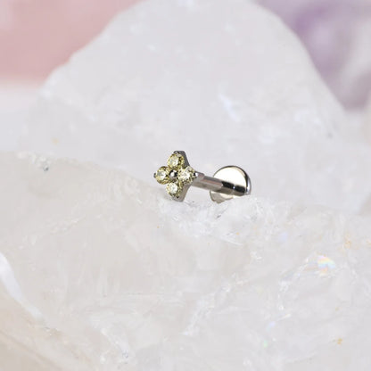 Titanium Aretha Small Yellow Citrine Four-Leaf Clover Stud