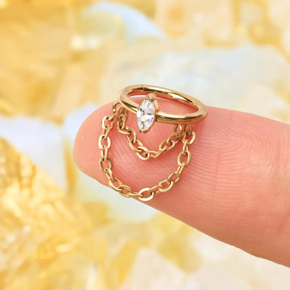 Titanium Duo Chain Marquise Clicker | Conch Hoop