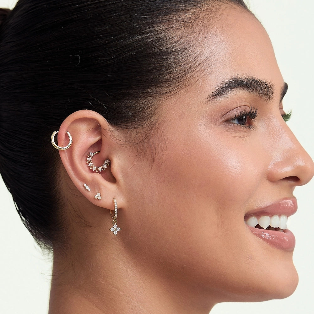 Titanium Mini Lyra Flat Back Stud - Pure White Shell