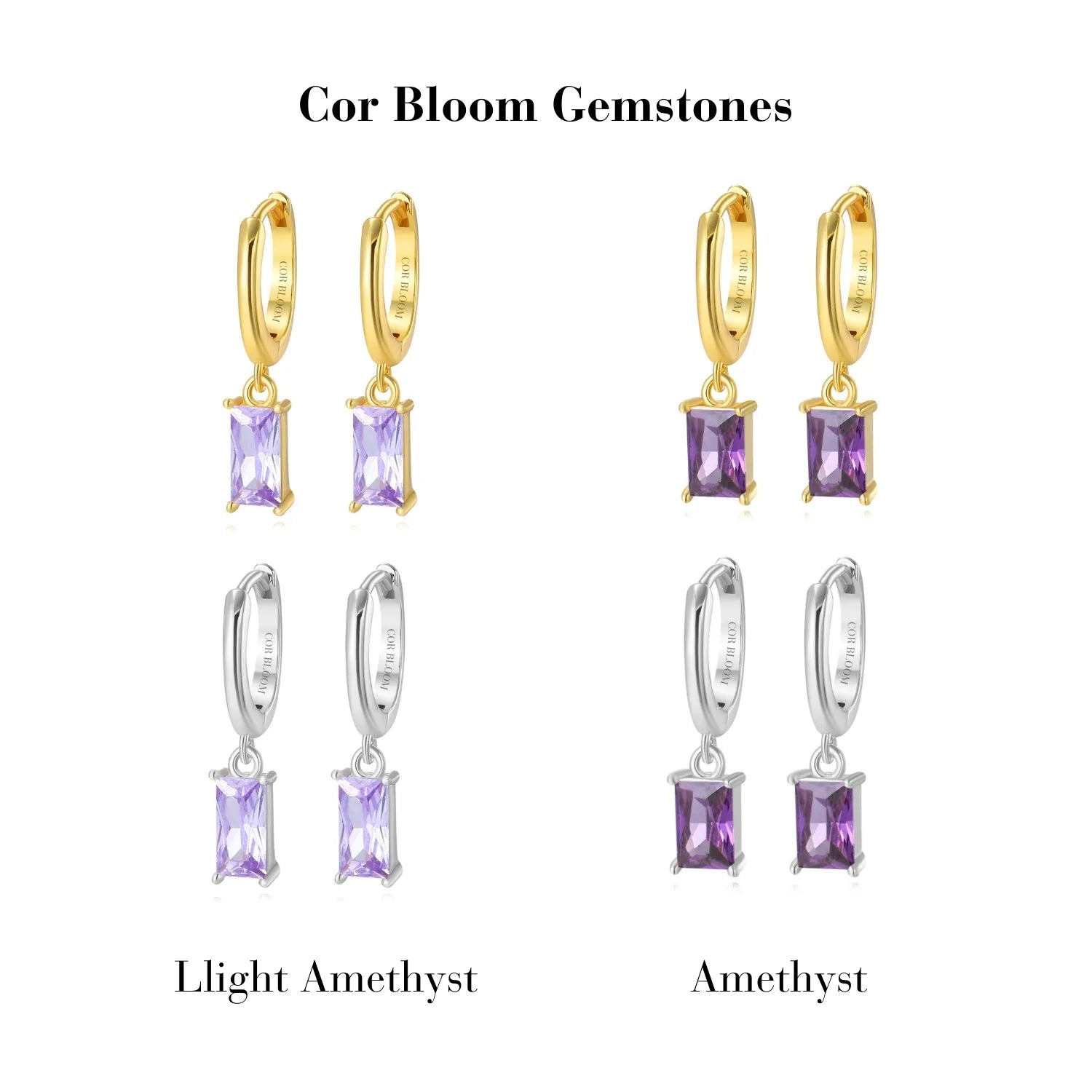 Amelia Light Amethyst Baguette Hoop Earrings