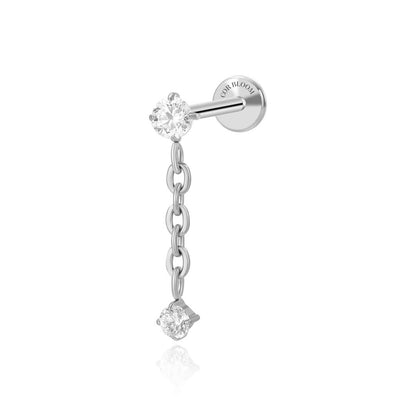 Titanium Dangling Chain Duo CZ Flat Back Stud