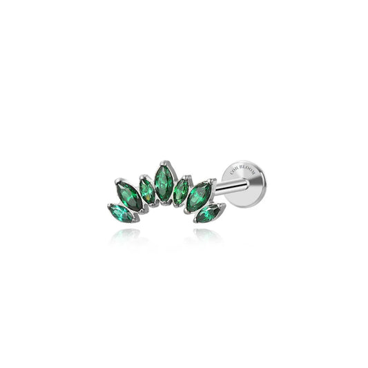 Titanium Emerald 7-Petal Crown Piercing Stud