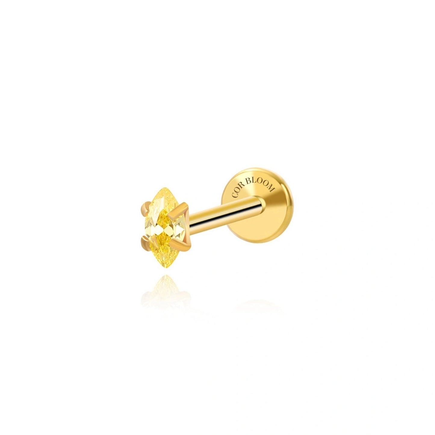 Titanium Small Yellow Citrine Marquise Flat Back Stud