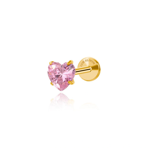 Titanium Multisize Pink Tourmaline Heart Flat Back Stud