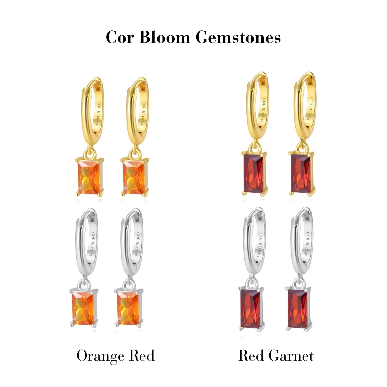 Amelia Red Garnet Baguette Hoop Earrings