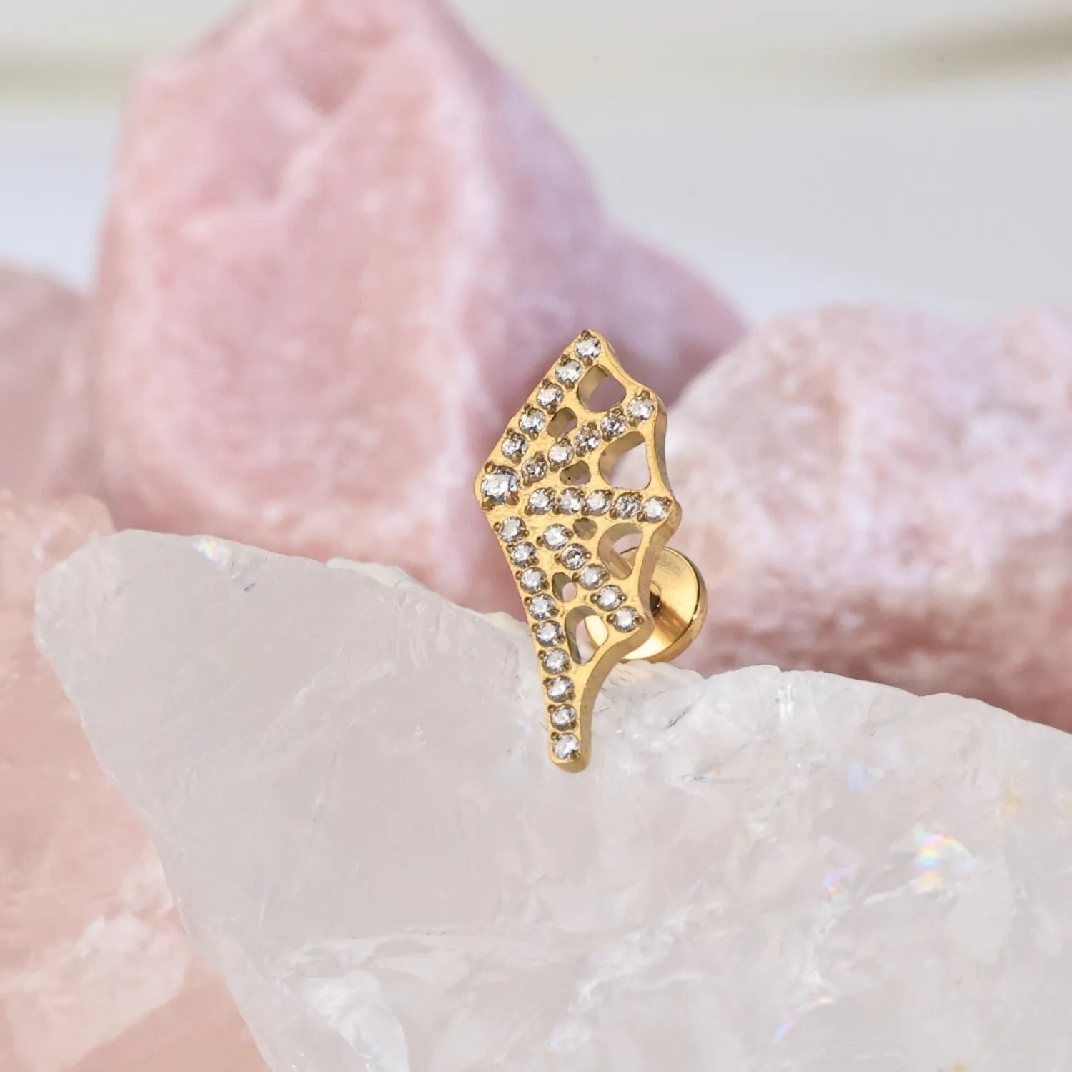 Titanium Diamond Spider Net Piercing Stud (Left Ear)