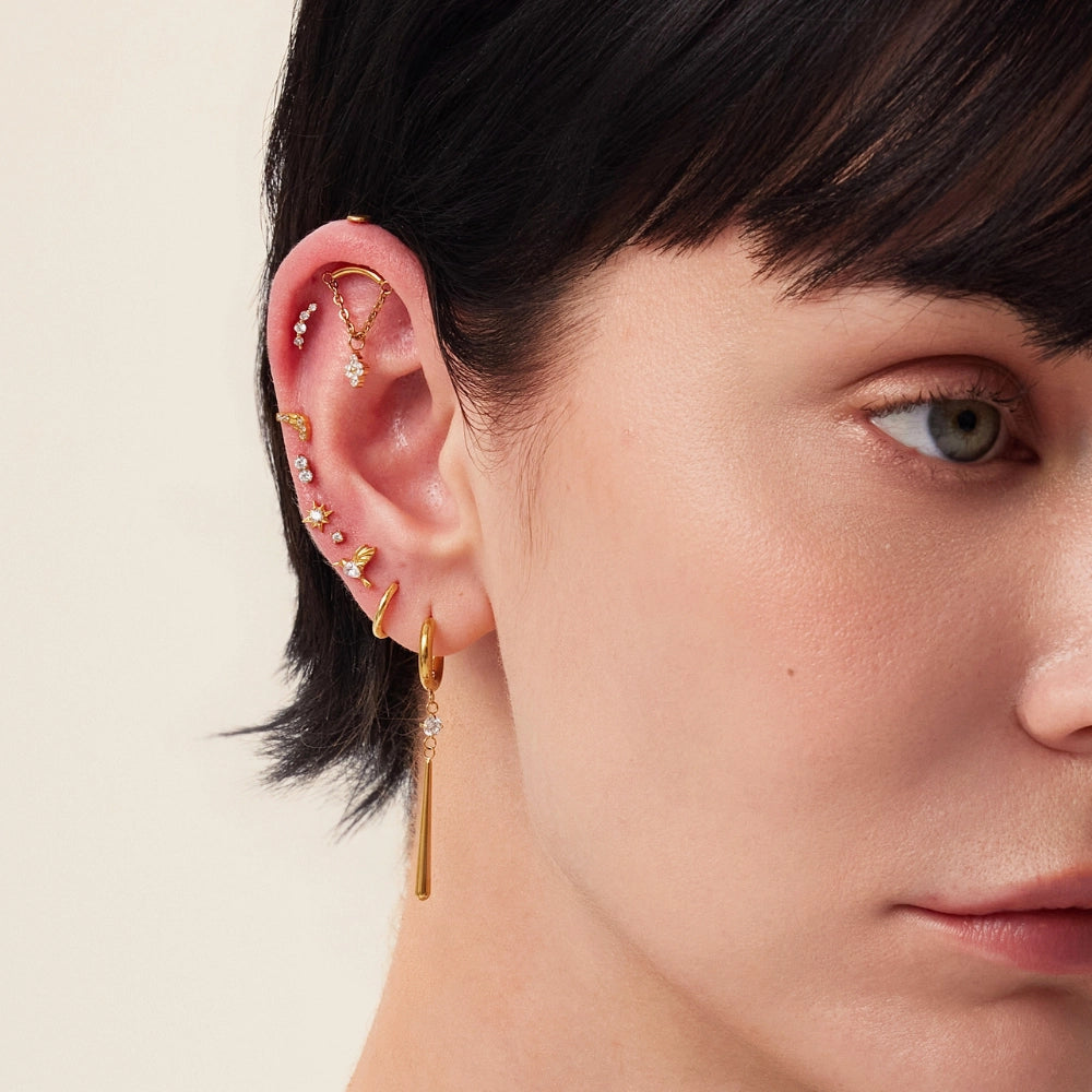 Titanium Amiria Four Leaf Clover Dangle Stud - Vertical Helix & Hidden Rook