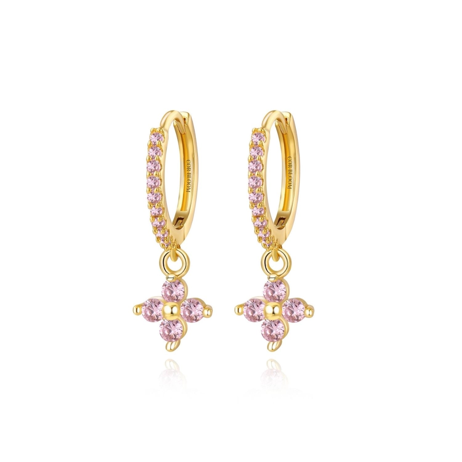 Avra Pink Four-Leaf Clover Pave Hoops