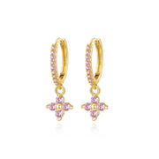 Avra Pink Four-Leaf Clover Pave Hoops