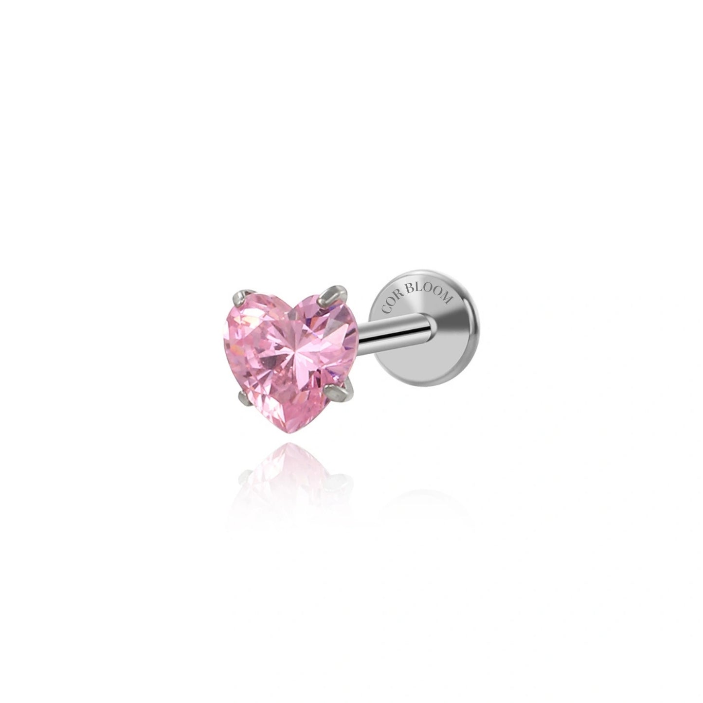 Titanium Multisize Pink Tourmaline Heart Flat Back Stud