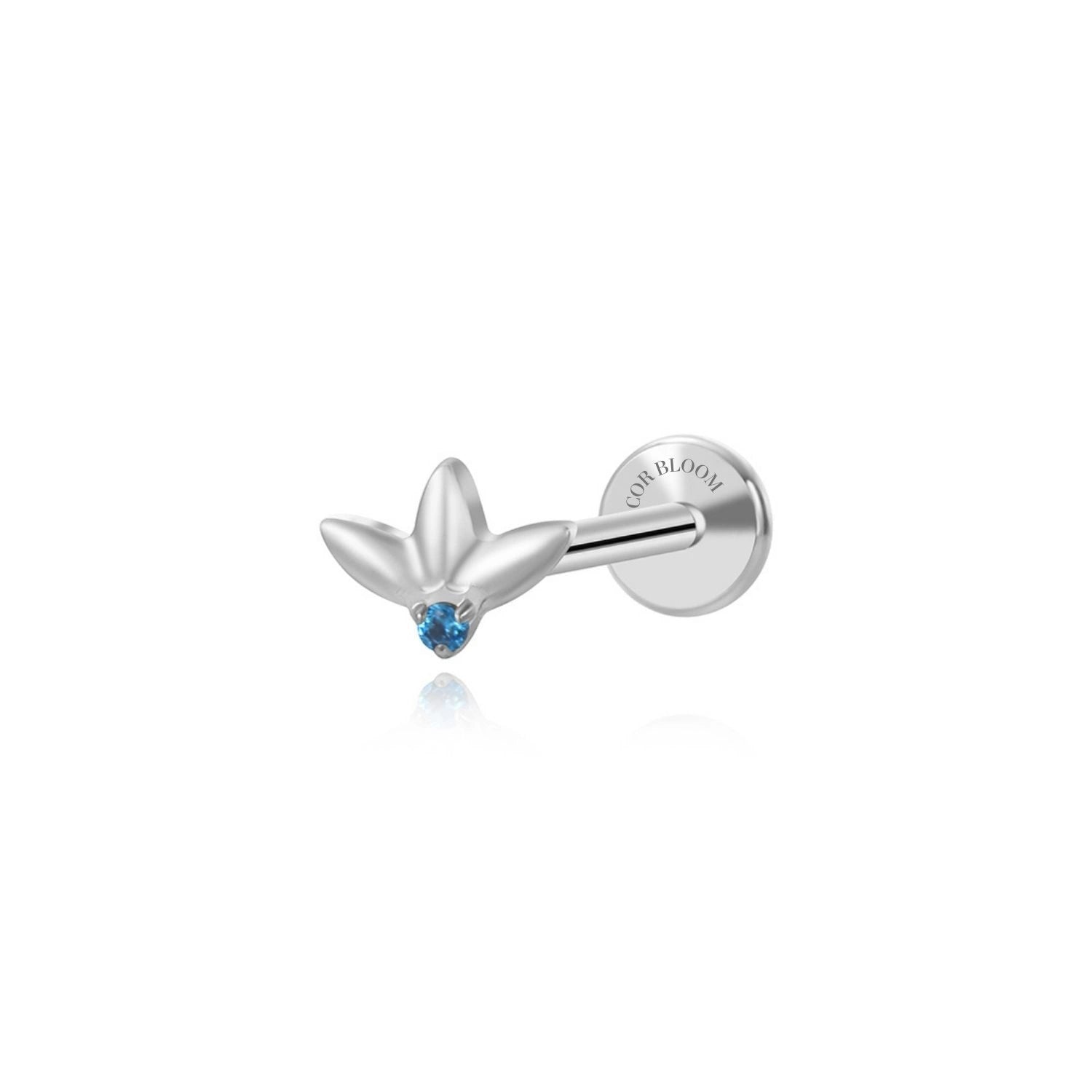 Titanium Blue Sappire Small 3-Petal Flat Back Stud