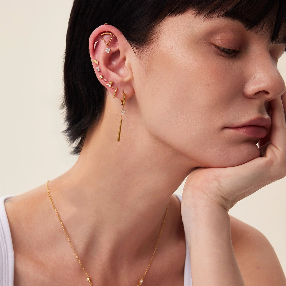 Titanium Amiria Four Leaf Clover Dangle Stud - Vertical Helix & Hidden Rook