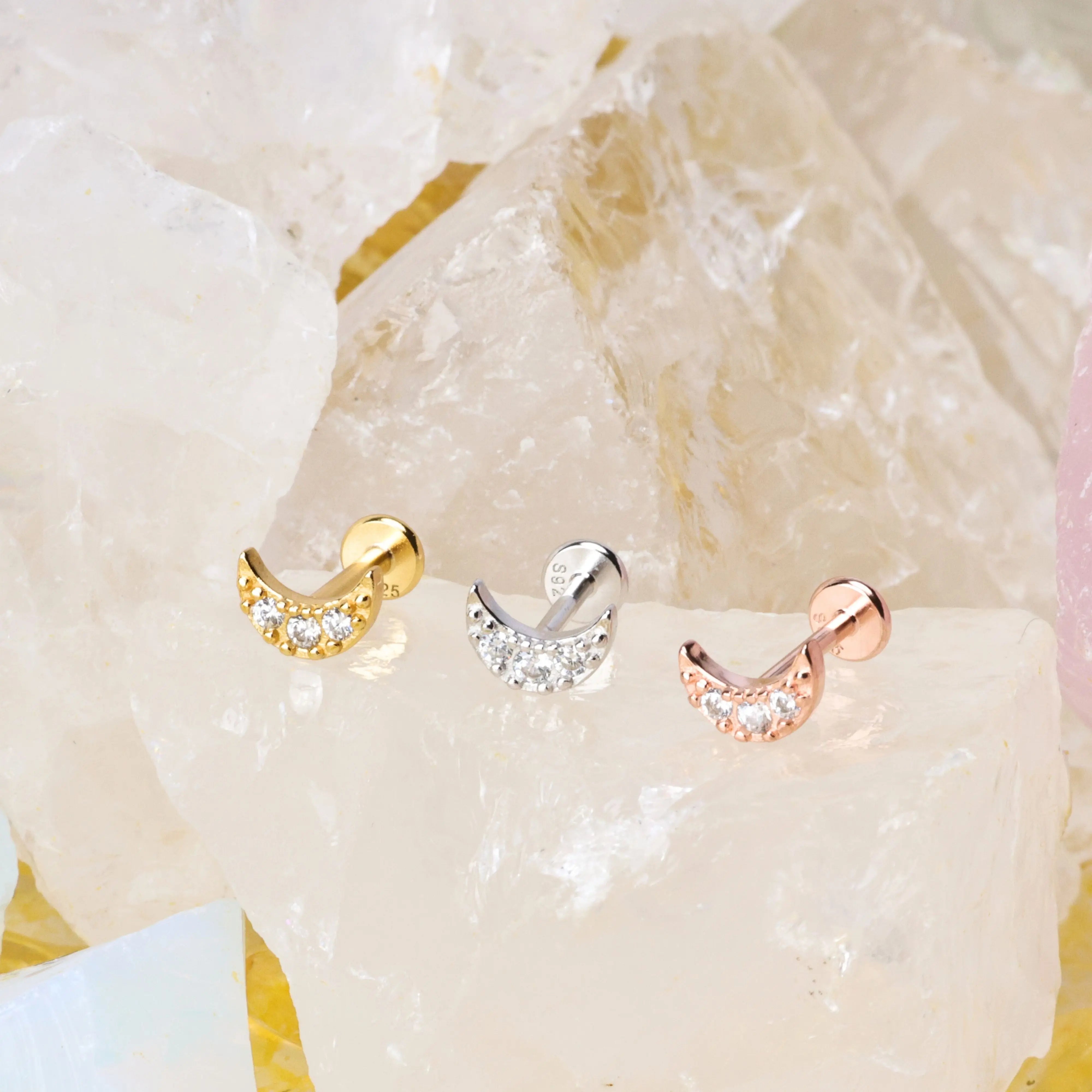 Lyric Diamond Moon Flat Back Earring