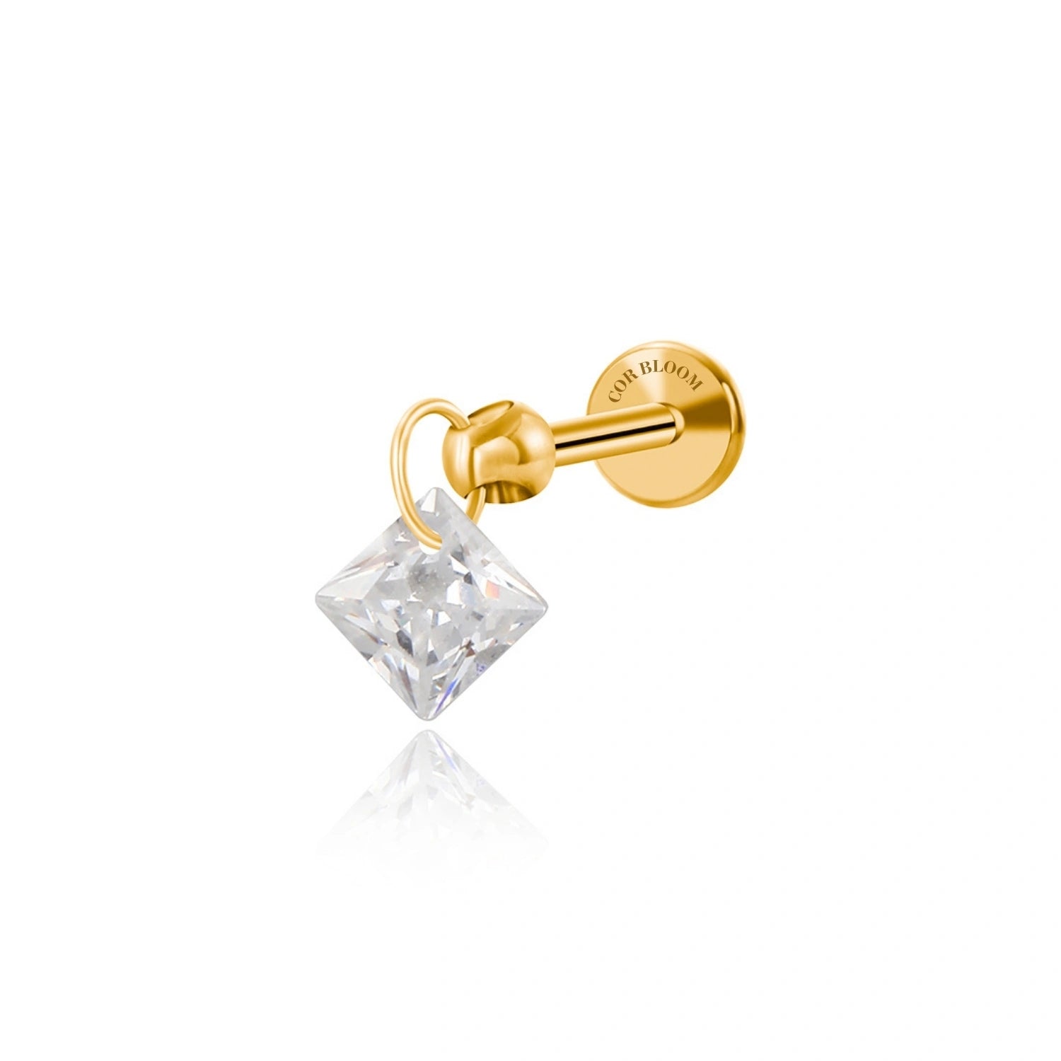 Titanium Floating Crystal Charm Flat Back Stud Earring