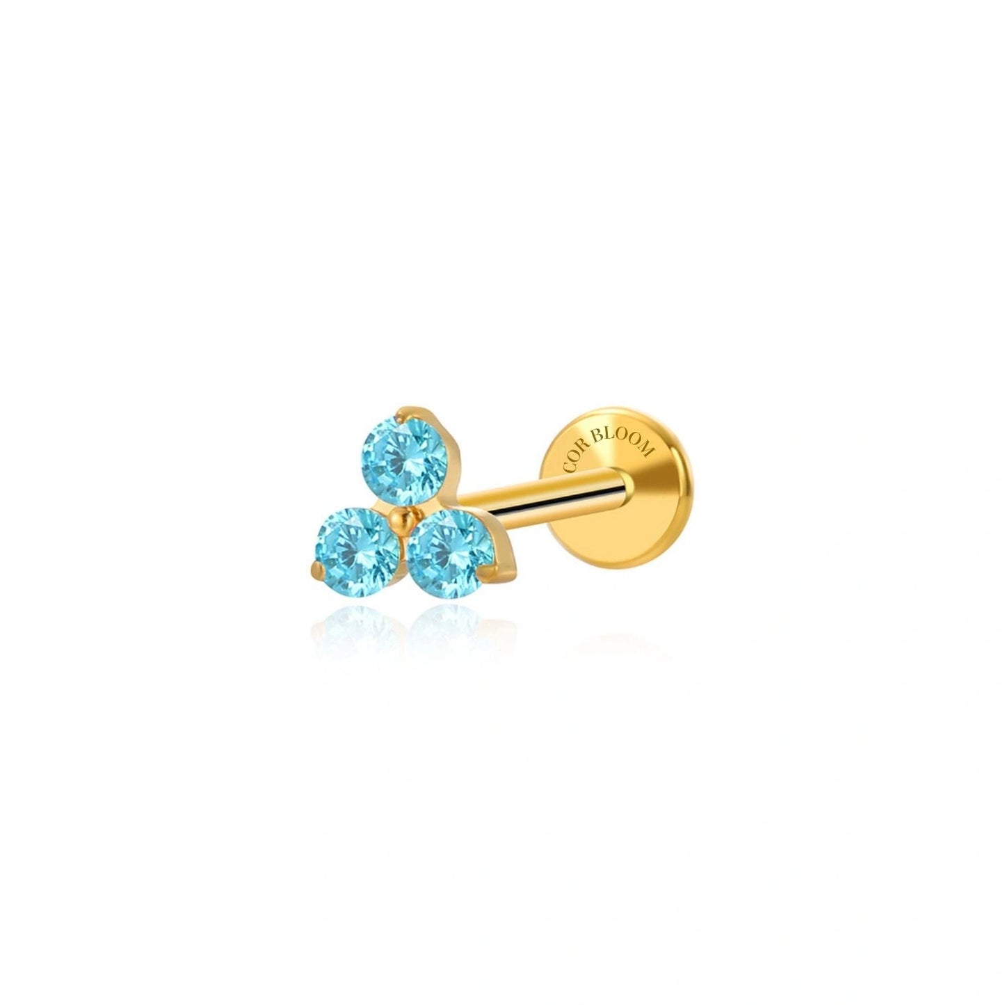 Titanium Mini Aquamarine Triangle Flat Back Stud