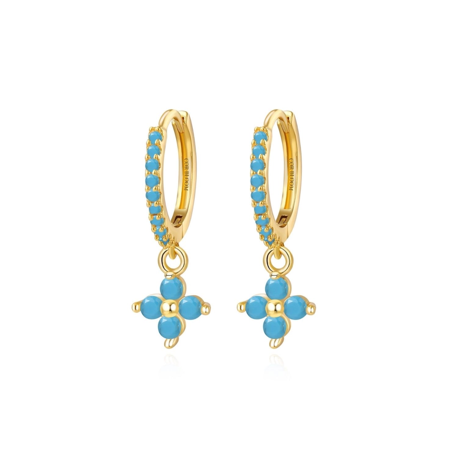 Avra Turquoise Four-Leaf Clover Pave Hoops