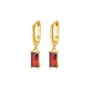 Amelia Red Garnet Baguette Hoop Earrings