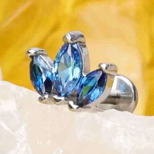 Myla Blue Sapphire Three-Petal Flat Back Stud