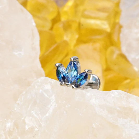 Myla Blue Sapphire Three-Petal Flat Back Stud