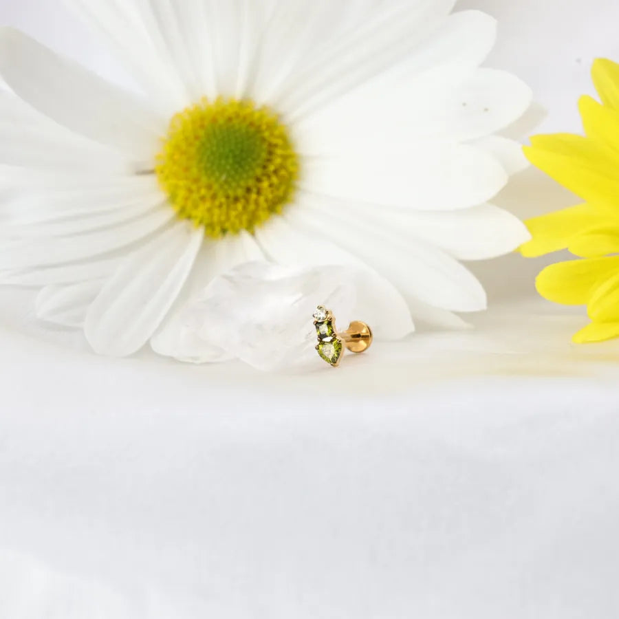 Titanium Eudora Heart Stud - Gradient Peridot