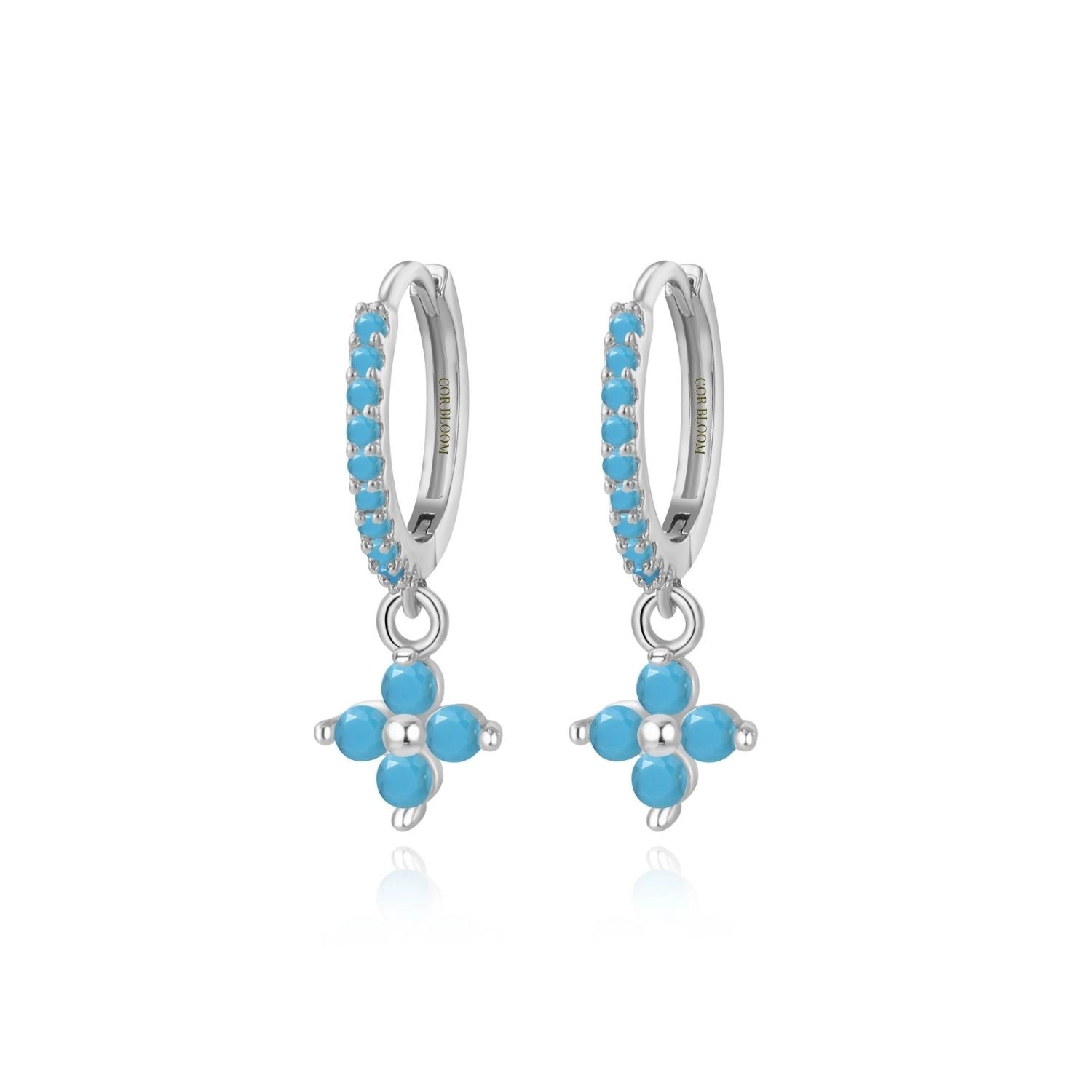 Avra Turquoise Four-Leaf Clover Pave Hoops