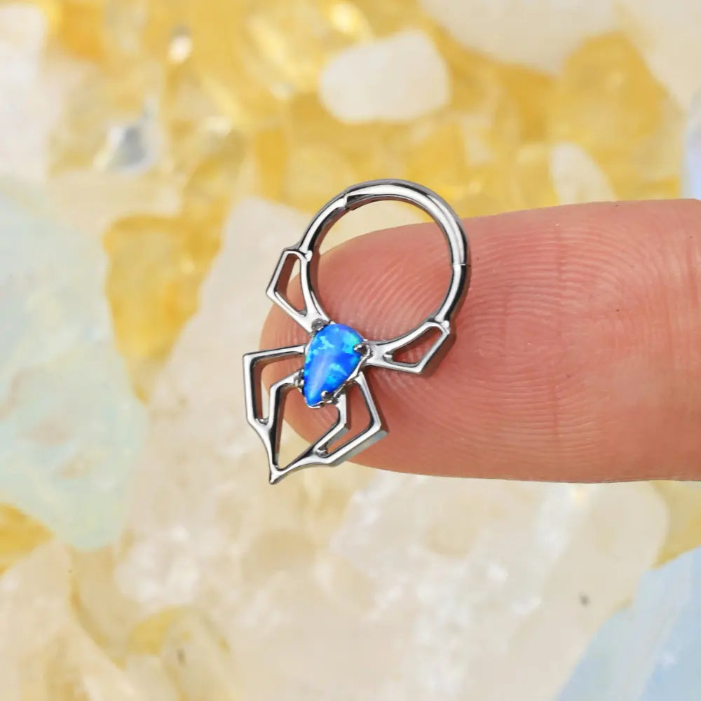 Titanium Sage Blue Opal Spider Clicker