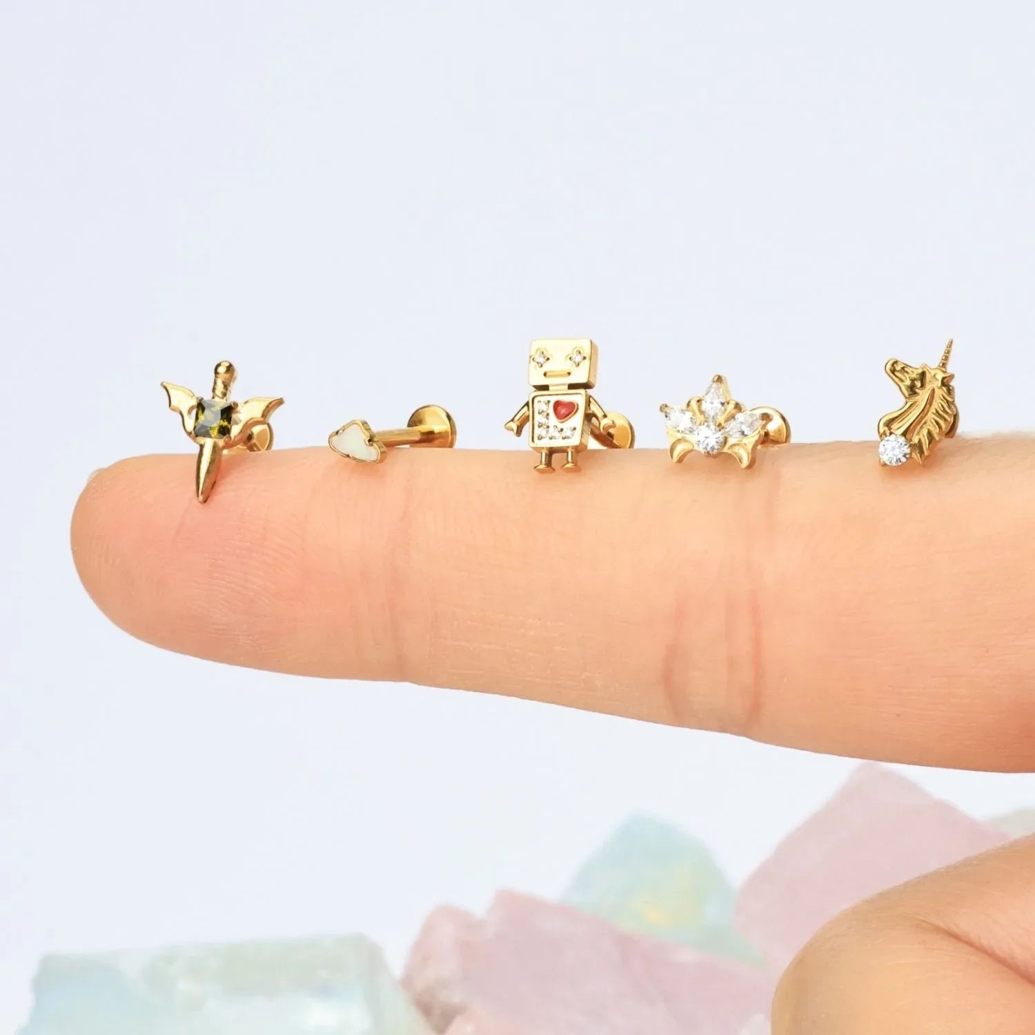 Titanium Mini White Opal Cloud Flat Back Stud