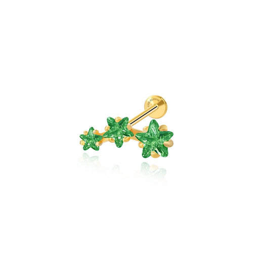 Green Emerald Trio Star Cluster Flat Back Piercing Stud