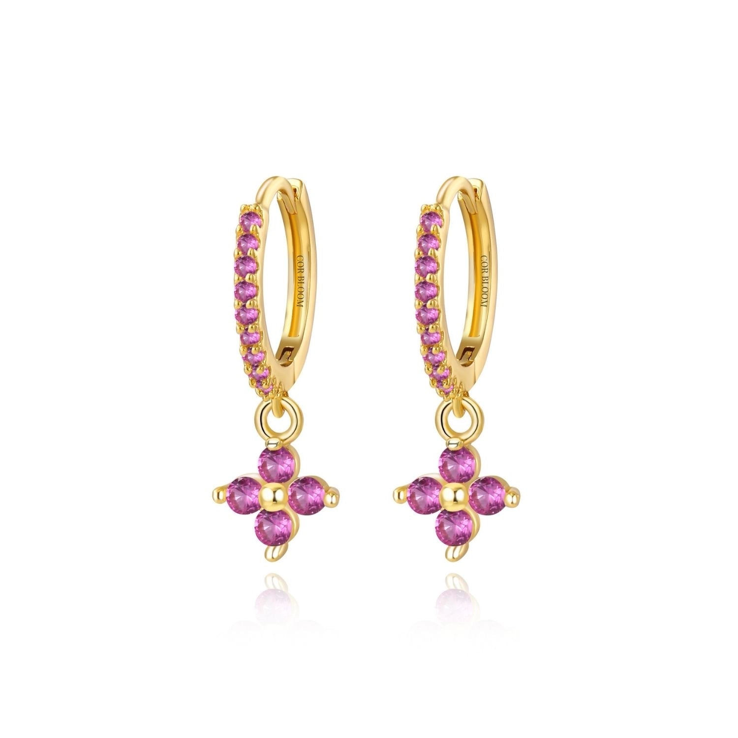Avra Ruby Four-Leaf Clover Pave Hoops