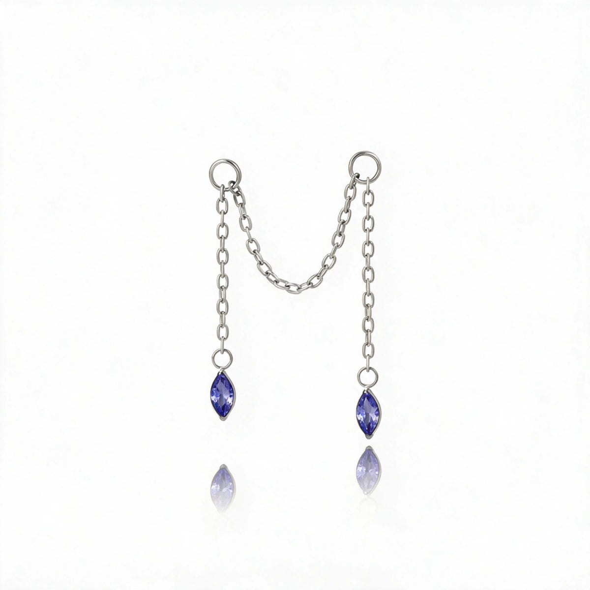 Titanium Holly Duo Marquise Cartilage Chain - Tanzanite