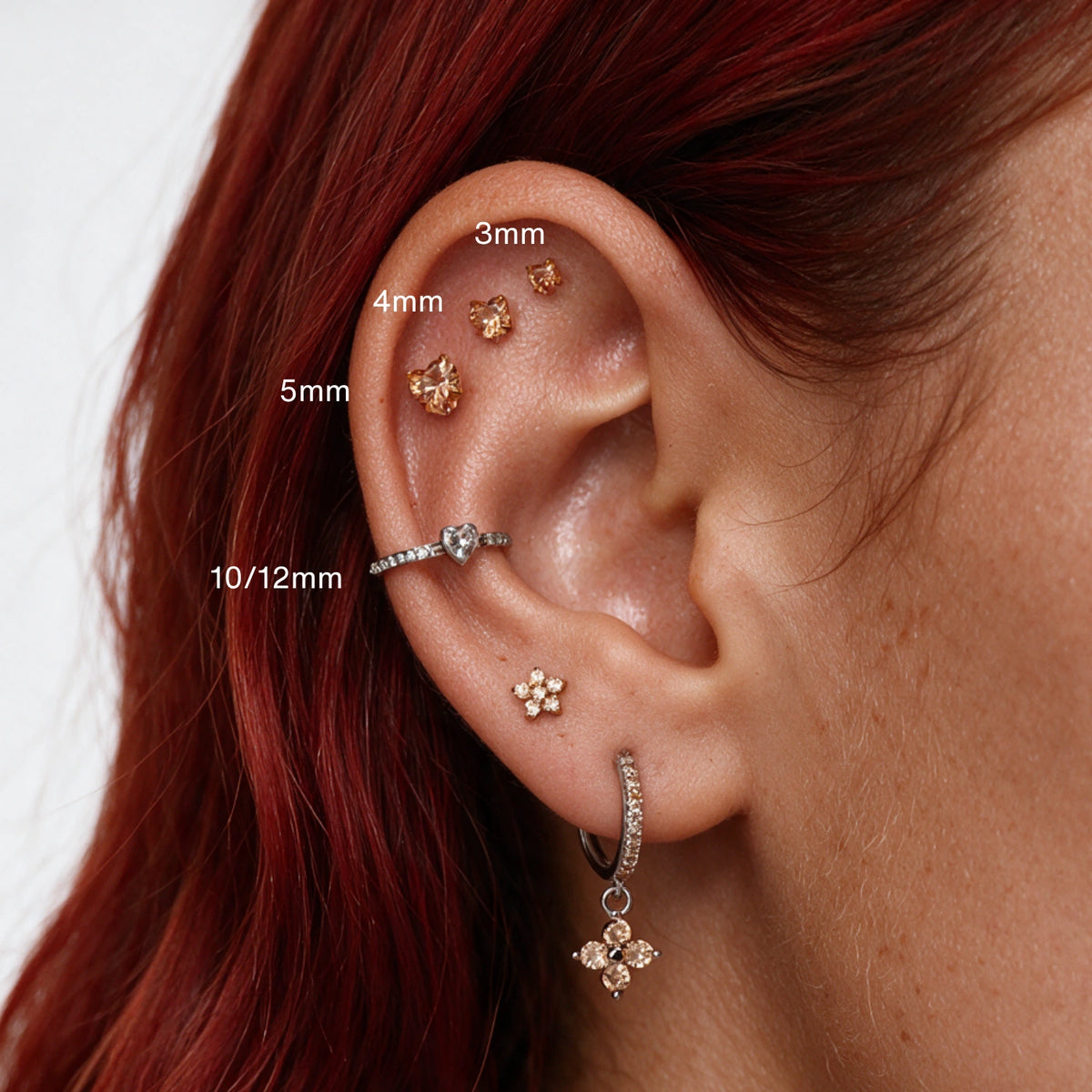 Titanium Spiro Multisize Champagne Heart-Cut Stud (Push Pin)