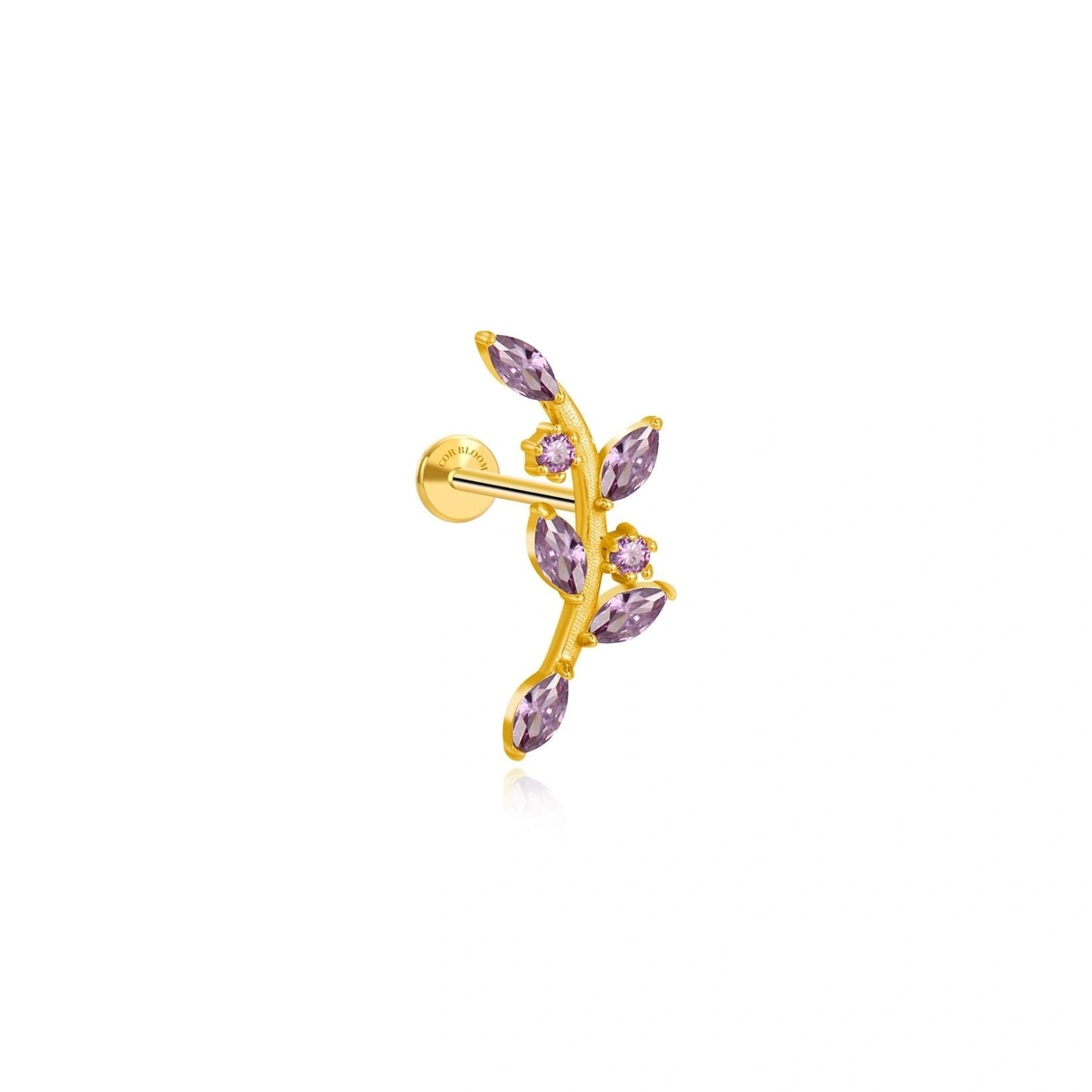 Dainty Amethyst Climbing Leaf Piercing Stud
