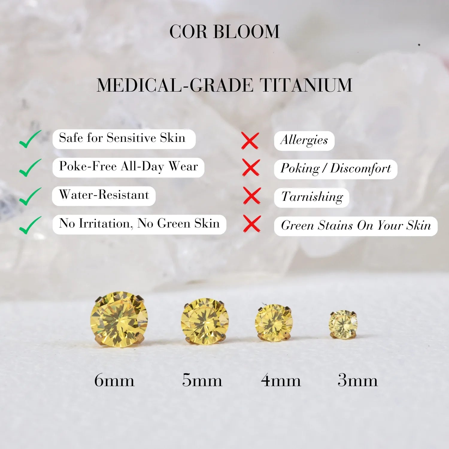 Titanium Multisize Yellow Topaz Stud (Push Pin)