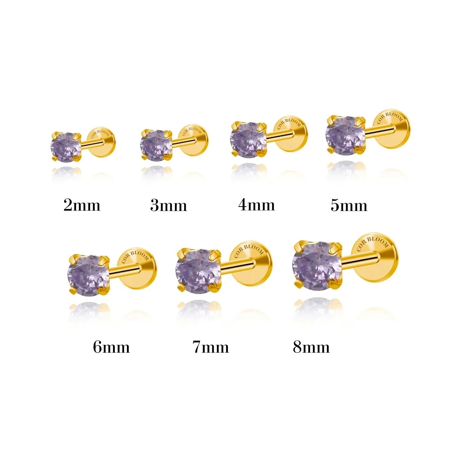 Titanium Multisize Light Amethyst Stud (Push Pin)