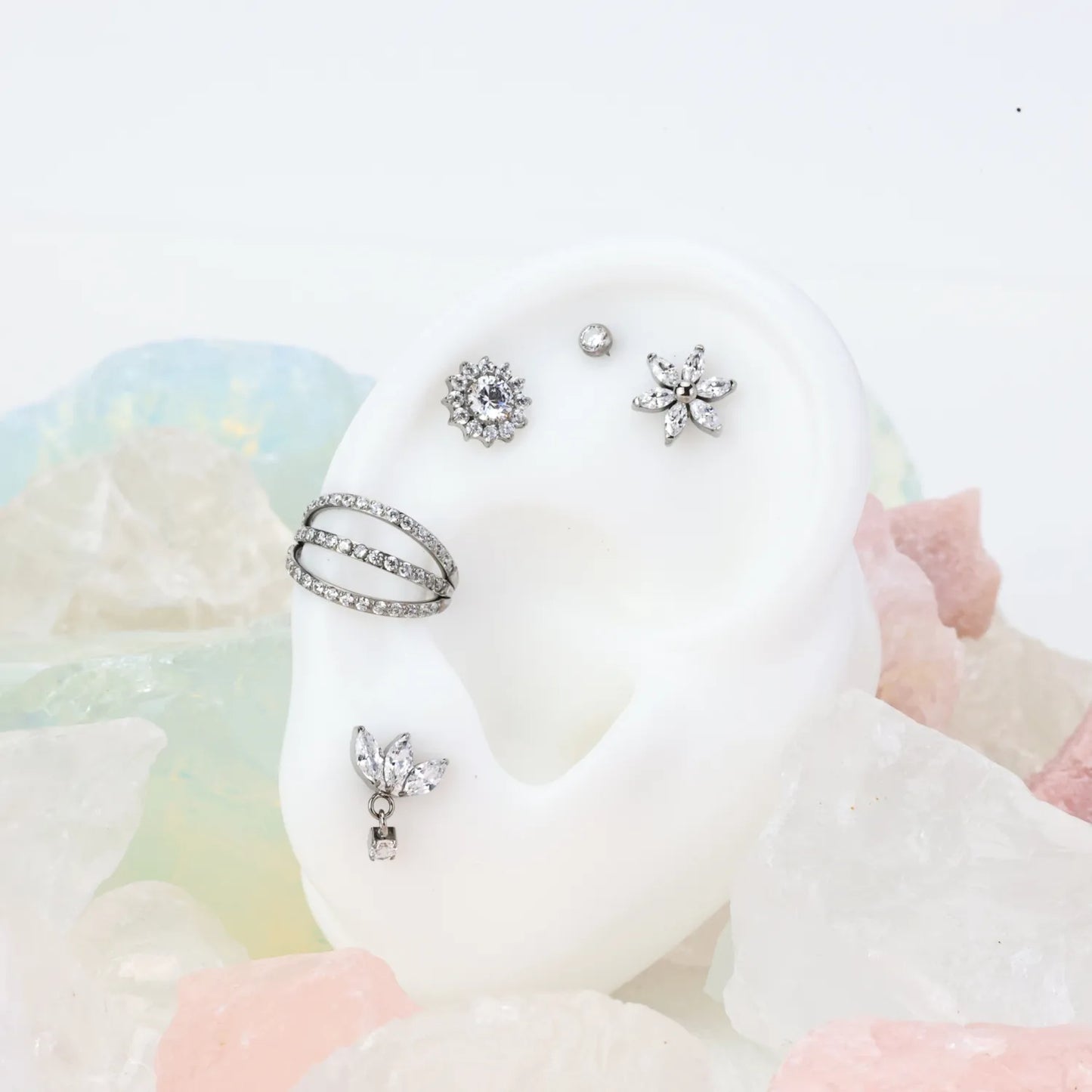 Titanium Trio Marquise Petal Flat Back Stud