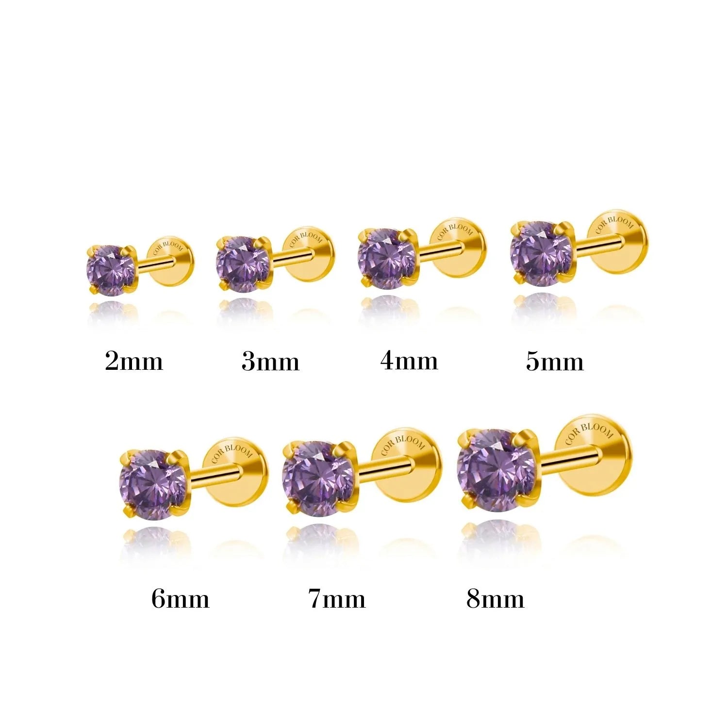 Titanium Multisize Amethyst Stud (Push Pin)