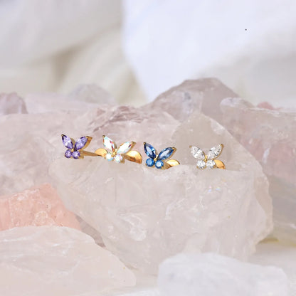 Titanium Crystal Butterfly Piercing Stud