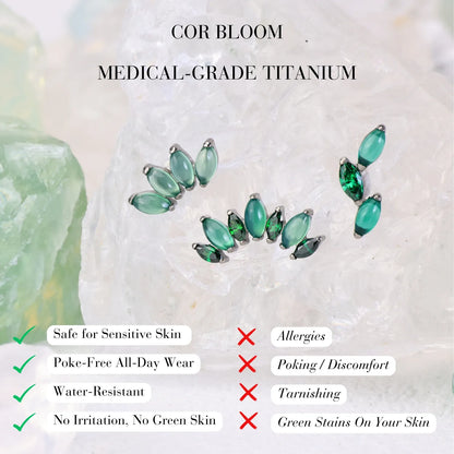 Titanium Trinity Green Jade Climbing Leaf Flat Back Stud