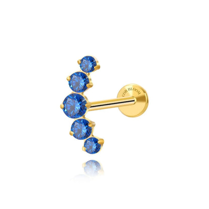 Titanium Five Blue Sapphire Gemstone Cluster Flat Back Stud