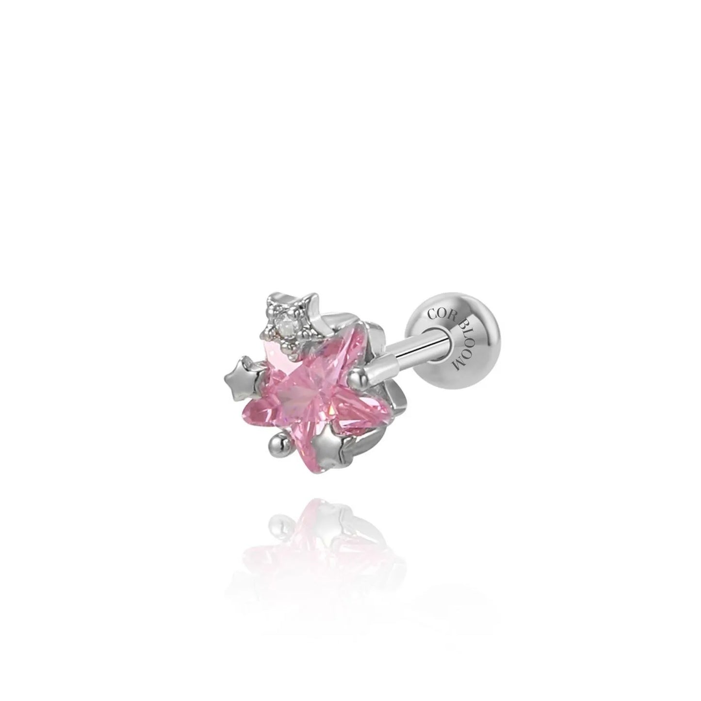 Pink Star Cluster Screw Back Stud Earring