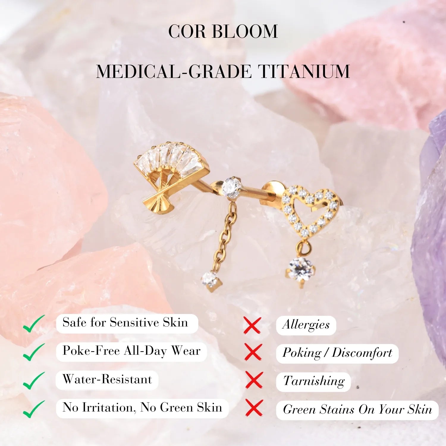 Titanium Dangling Heart Flat Back Piercing Earring
