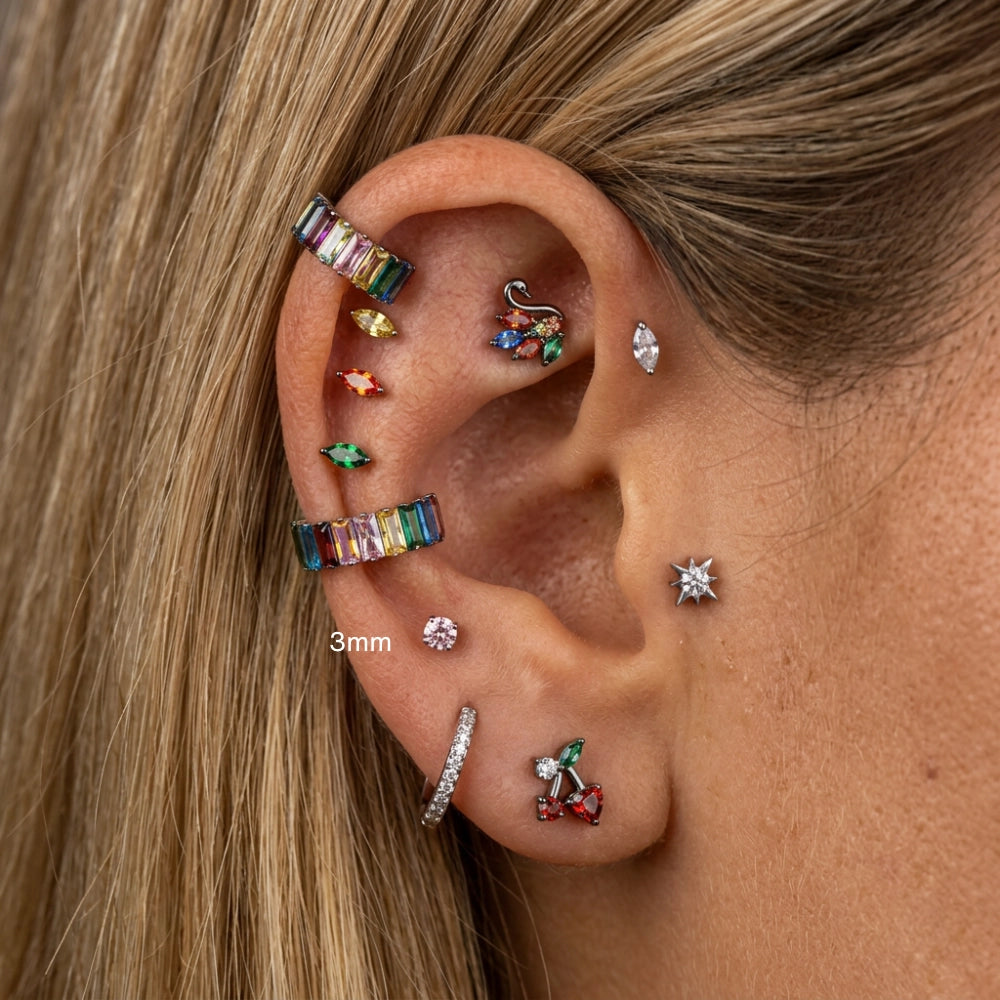 Titanium Multisize White CZ Push Pin Stud - Silver