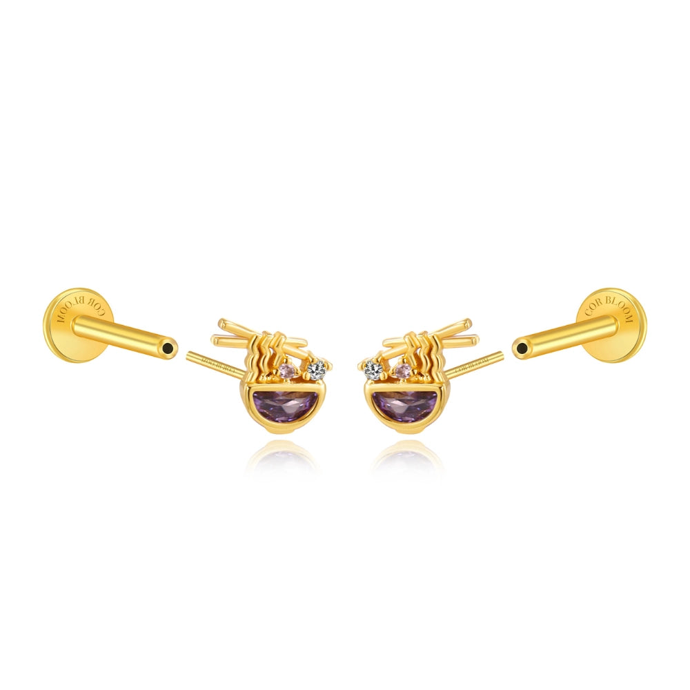 Magic Ramen Flat Back Stud - Amethyst (Pair)