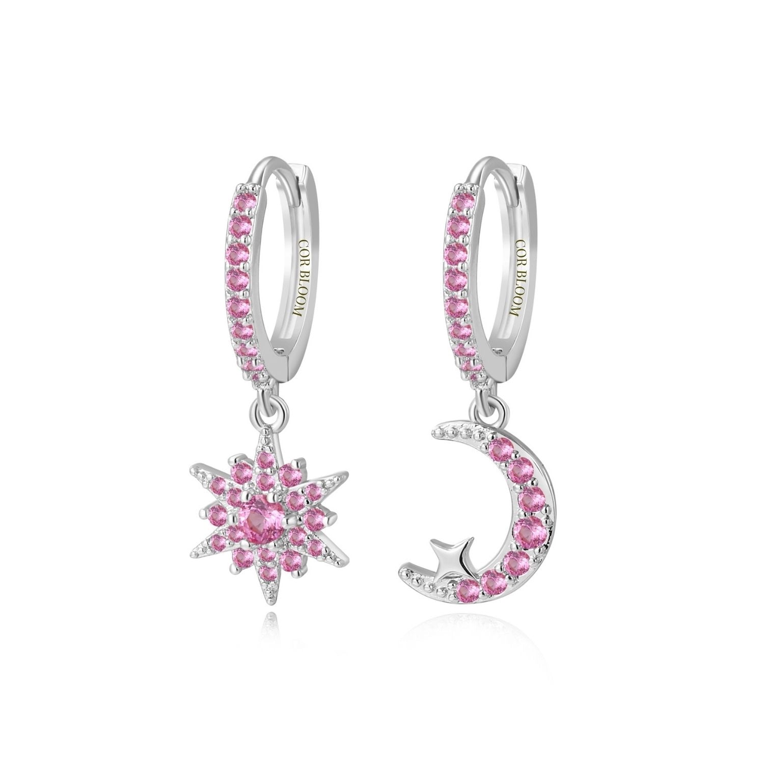 Estelle Crescent Moon & Guiding Star Hoop Earrings - Ruby